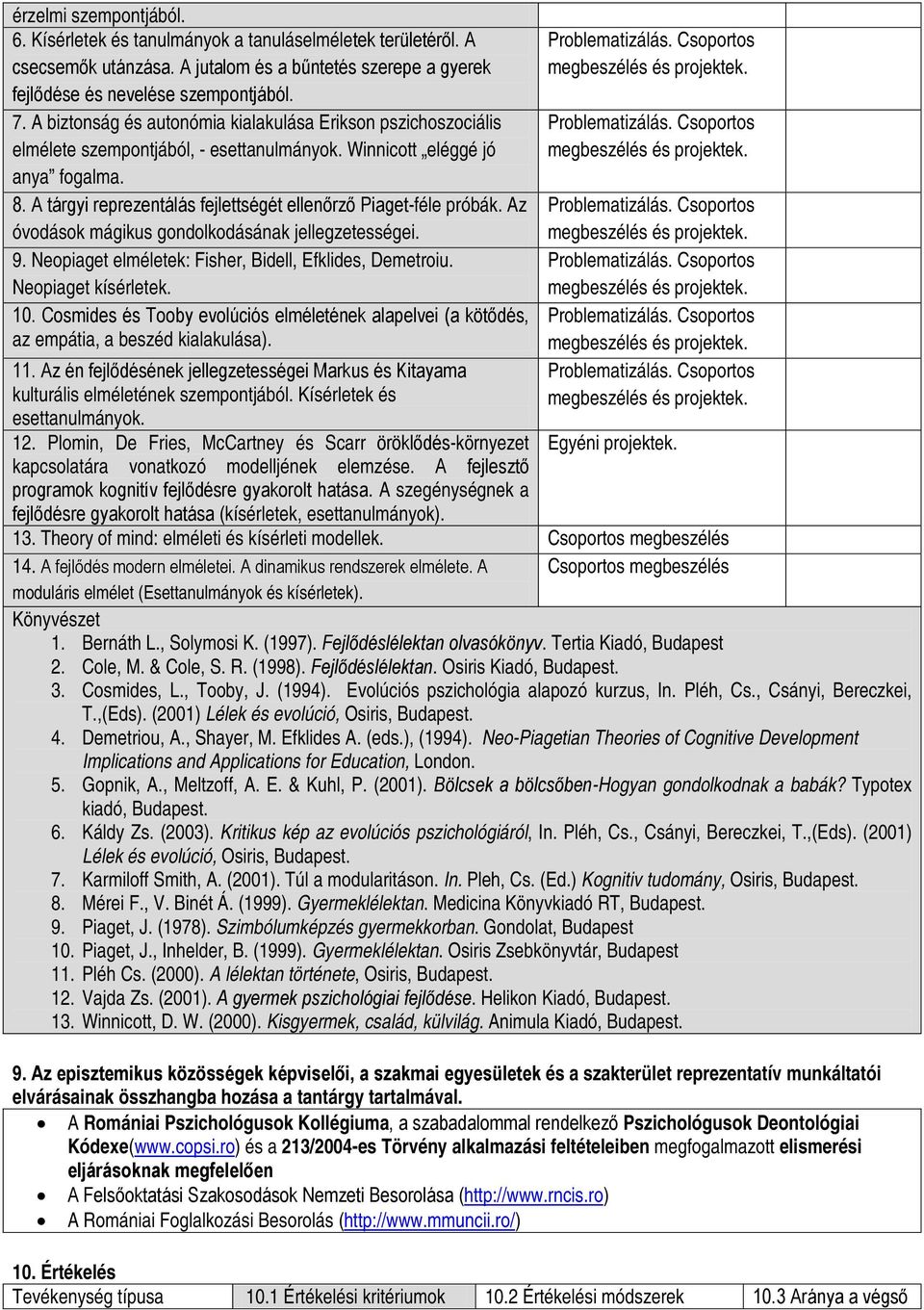 A tárgyi reprezentálás fejlettségét ellenőrző Piaget-féle próbák. Az óvodások mágikus gondolkodásának jellegzetességei. 9. Neopiaget elméletek: Fisher, Bidell, Efklides, Demetroiu.