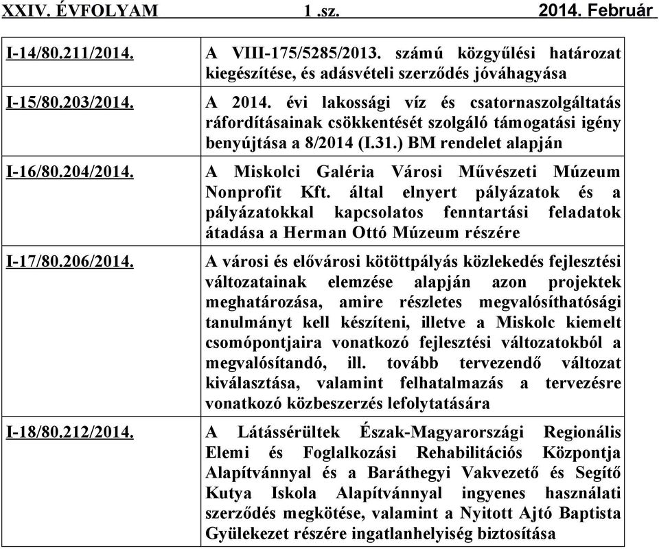 ) BM rendelet alapján A Miskolci Galéria Városi Művészeti Múzeum Nonprofit Kft.