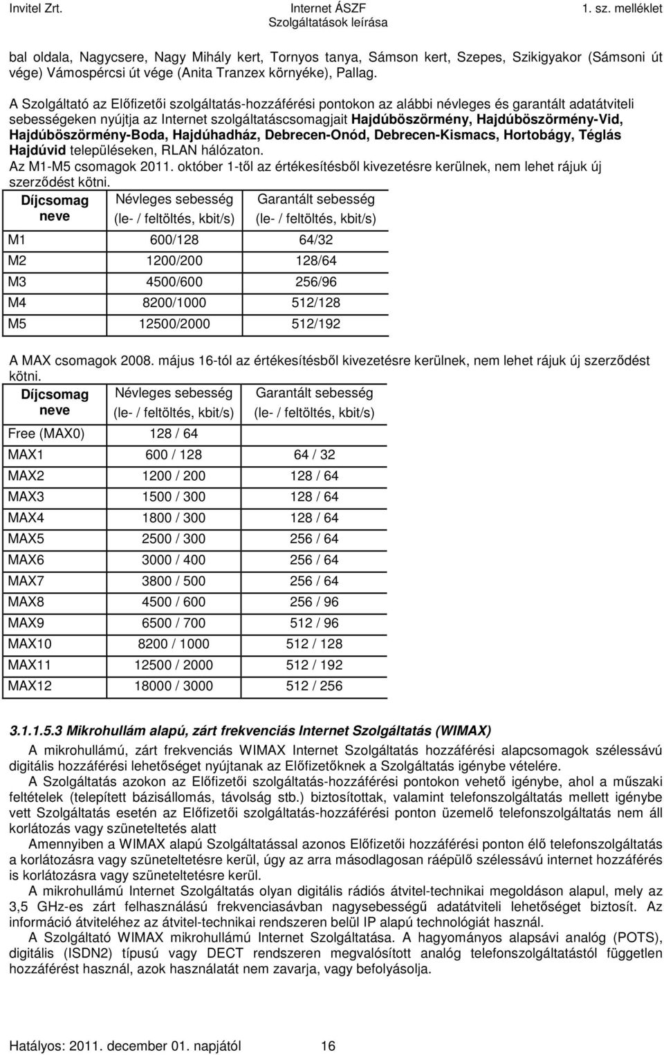 Hajdúböszörmény-Boda, Hajdúhadház, Debrecen-Onód, Debrecen-Kismacs, Hortobágy, Téglás Hajdúvid településeken, RLAN hálózaton. Az M1-M5 csomagok 2011.