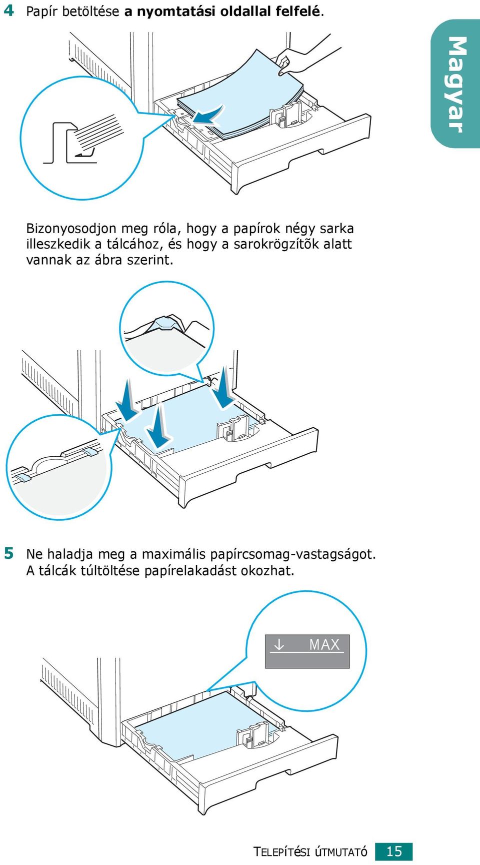 tálcához, és hogy a sarokrögzítõk alatt vannak az ábra szerint.