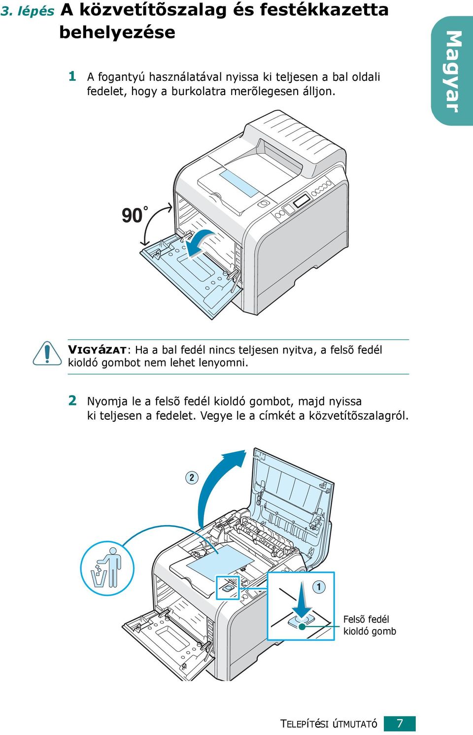 Magyar VIGYáZAT: Ha a bal fedél nincs teljesen nyitva, a felsõ fedél kioldó gombot nem lehet lenyomni.