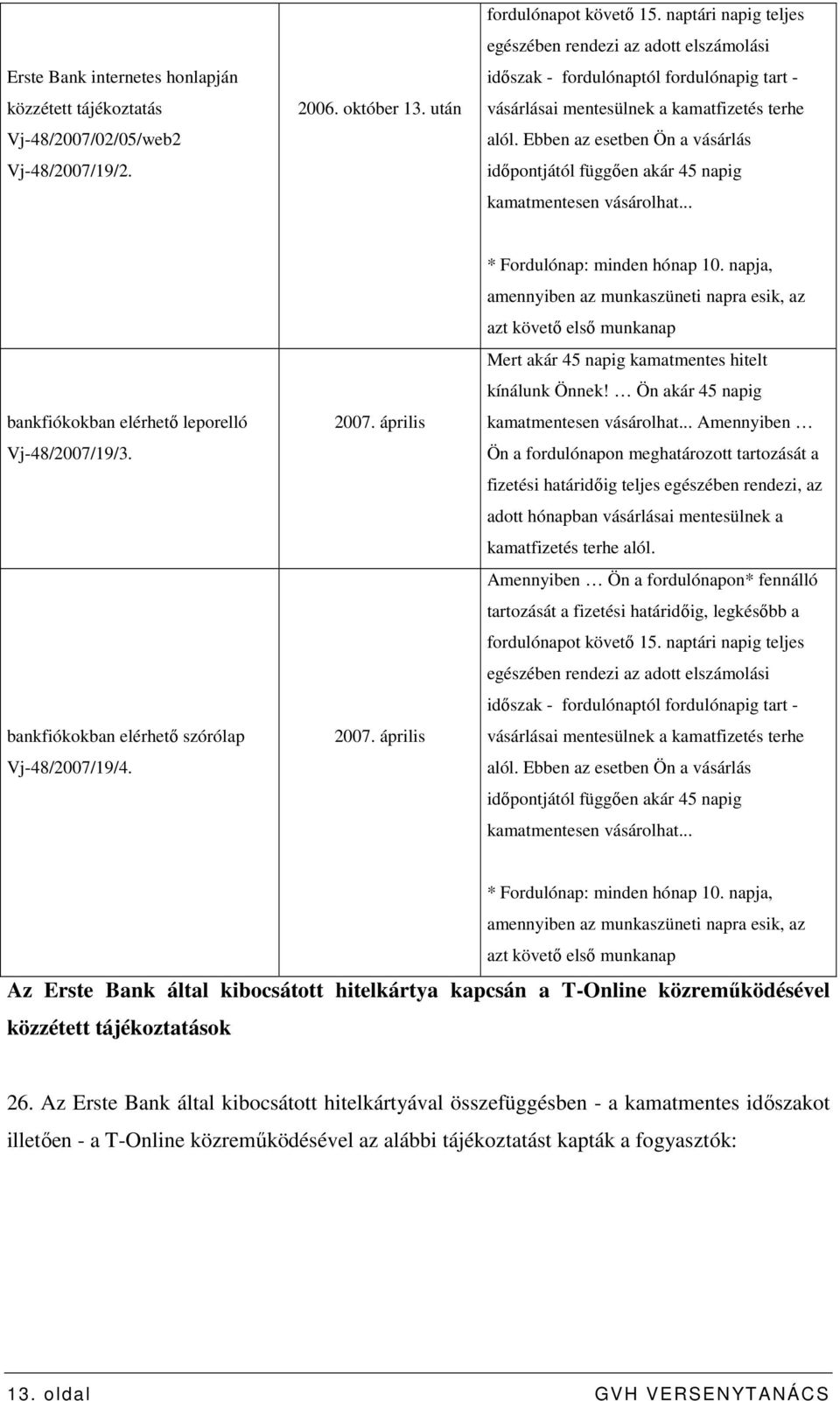 Ebben az esetben Ön a vásárlás idıpontjától függıen akár 45 napig kamatmentesen vásárolhat... bankfiókokban elérhetı leporelló Vj-48/2007/19/3. bankfiókokban elérhetı szórólap Vj-48/2007/19/4. 2007.