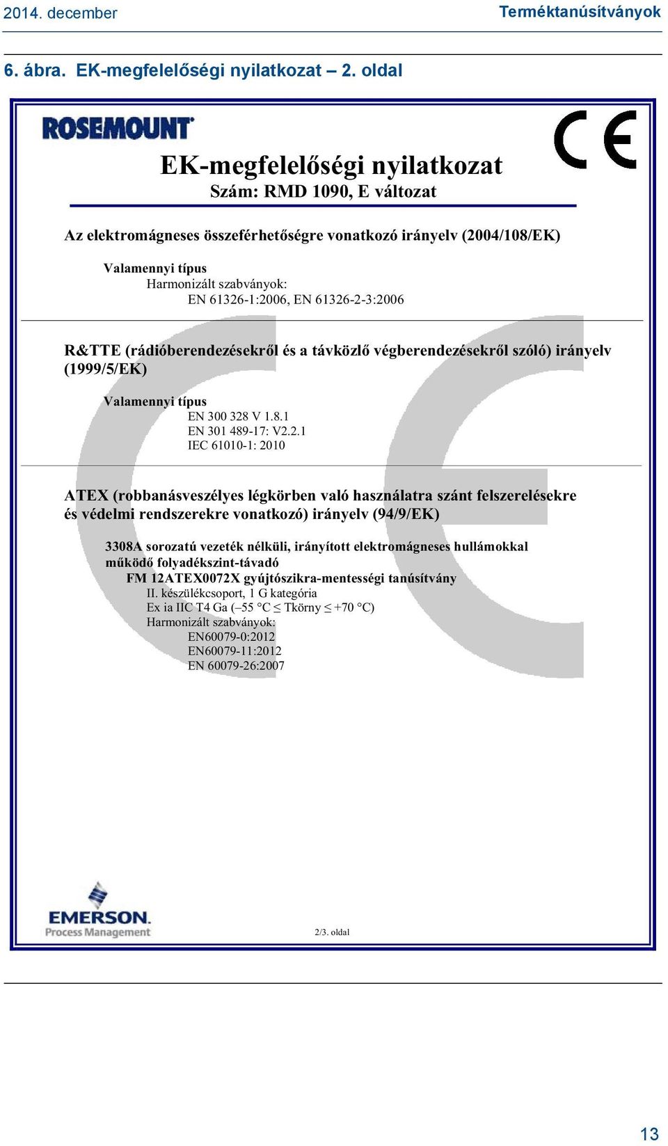 61326-2-3:2006 R&TTE (rádióberendezésekr l és a távközl végberendezésekr l szóló) irányelv (1999/5/EK) Valamennyi típus EN 300 328 V 1.8.1 EN 301 489-17: V2.2.1 IEC 61010-1: 2010 ATEX