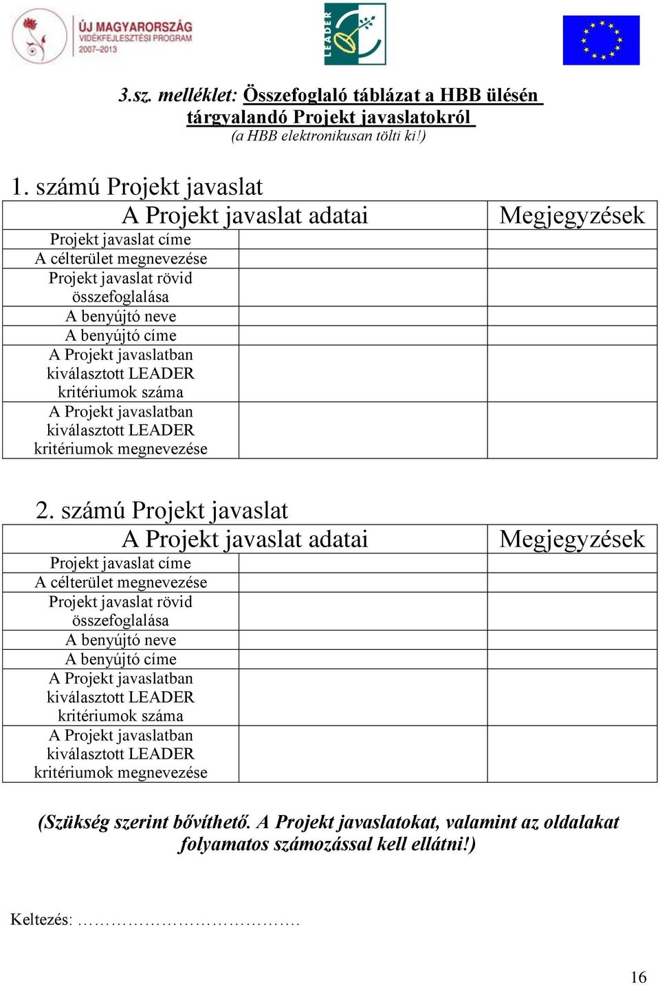 kiválasztott LEADER kritériumok száma A Projekt javaslatban kiválasztott LEADER kritériumok megnevezése 2.