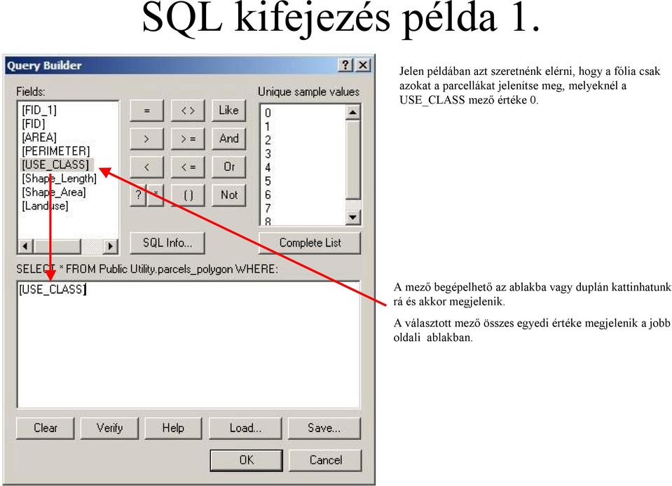 parcellákat jelenítse meg, melyeknél a USE_CLASS mező értéke 0.