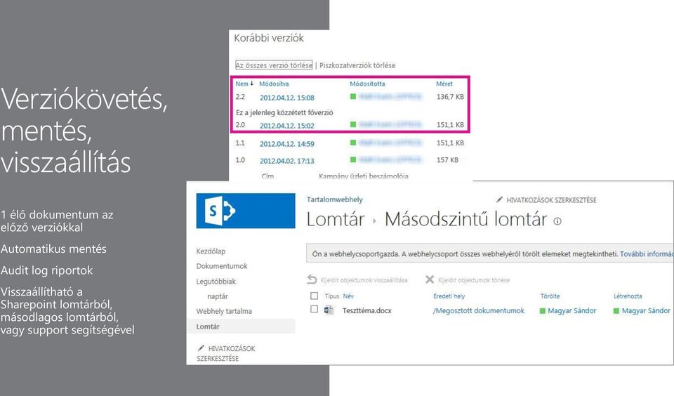 Visszaállítható a Sharepoint lomtárból,