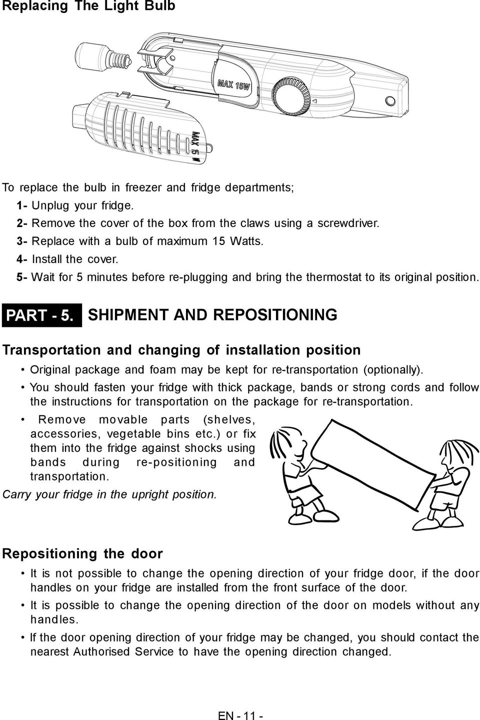 SHIPMENT AND REPOSITIONING Transportation and changing of installation position Original package and foam may be kept for re-transportation (optionally).