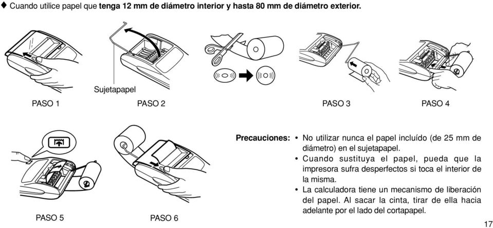 diámetro) en el sujetapapel.