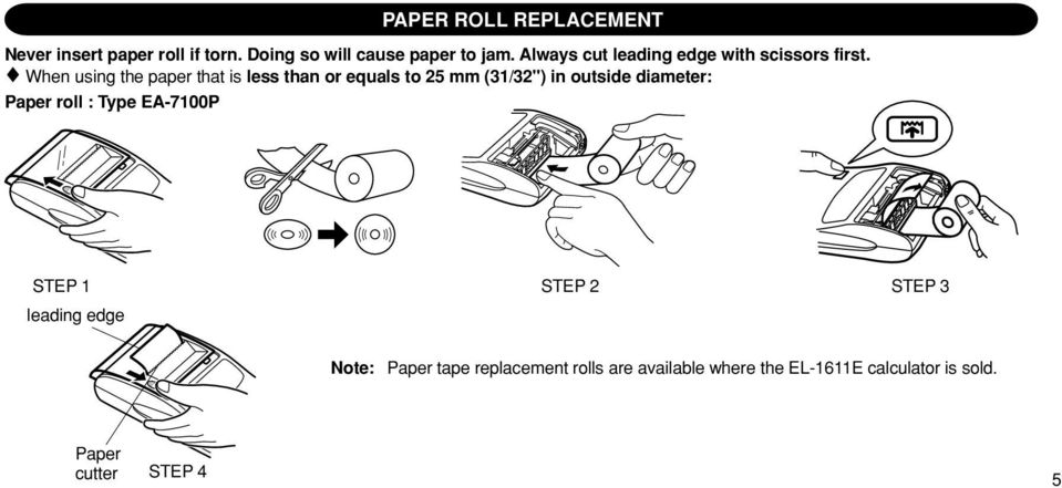 When using the paper that is less than or equals to 25 mm (31/32") in outside diameter: Paper roll