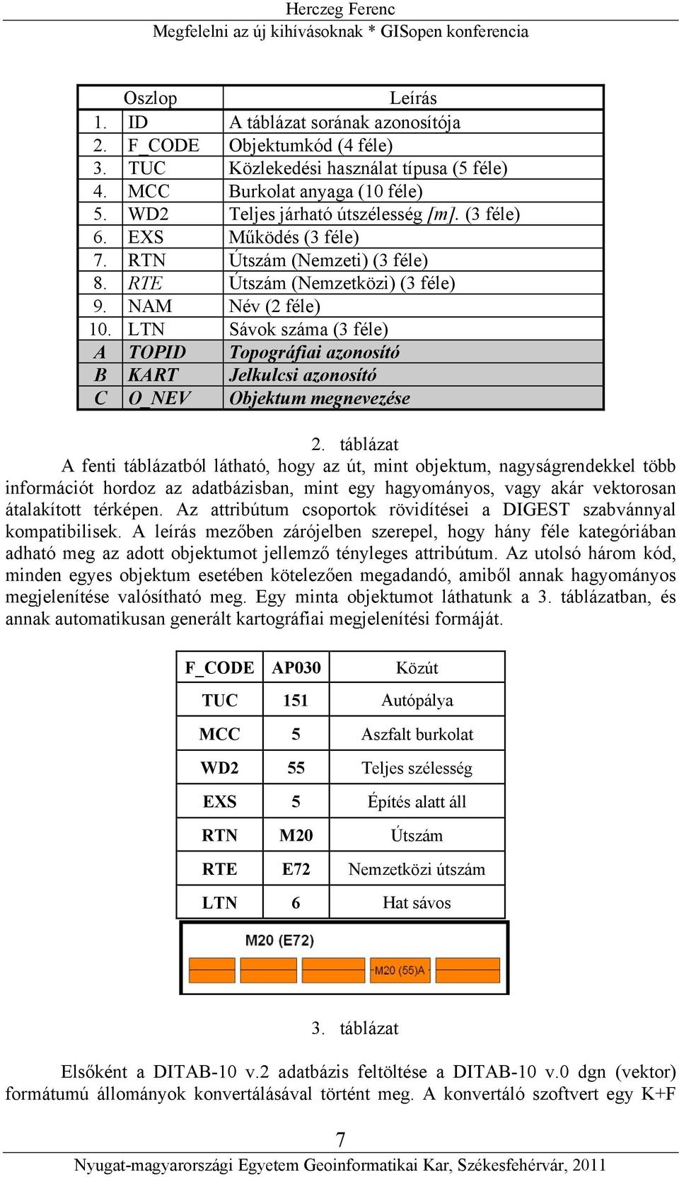 LTN Sávok száma (3 féle) A TOPID Topográfiai azonosító B KART Jelkulcsi azonosító C O_NEV Objektum megnevezése 2.