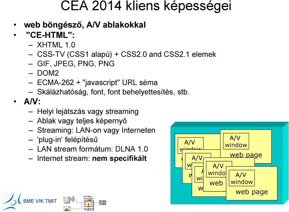 A/V: Helyi lejátszás vagy streaming Ablak vagy teljes képernyő Streaming: LAN-on vagy Interneten 'plug-in felépítésű A/V LAN stream