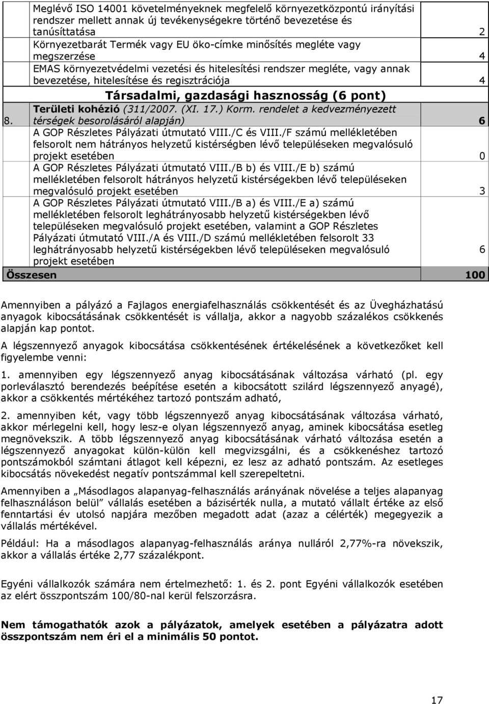 8. Területi kohézió (311/2007. (XI. 17.) Korm. rendelet a kedvezményezett térségek besorolásáról alapján) 6 A GOP Részletes Pályázati útmutató VIII./C és VIII.