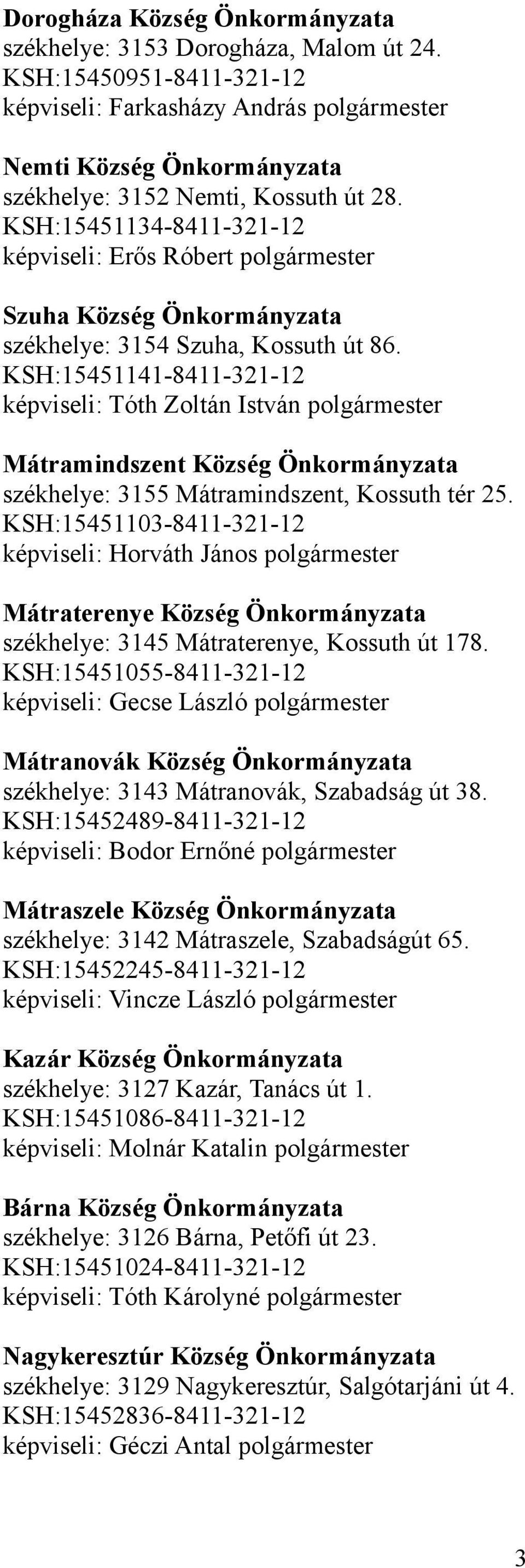 KSH:15451134-8411-321-12 képviseli: Erős Róbert polgármester Szuha Község Önkormányzata székhelye: 3154 Szuha, Kossuth út 86.