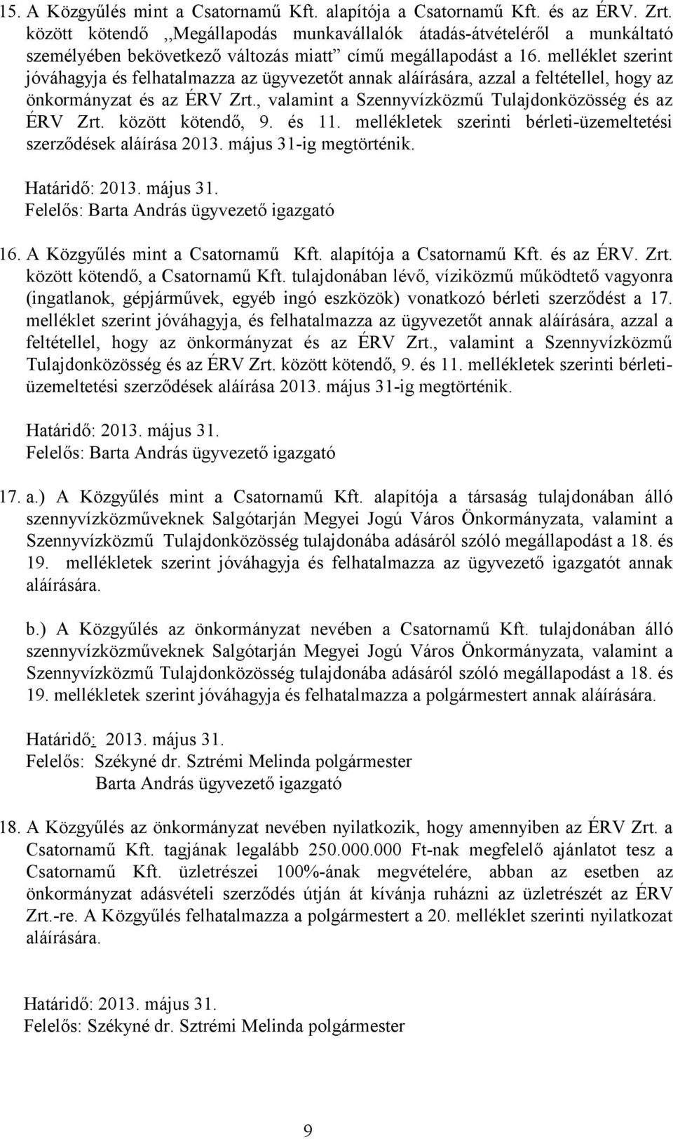 melléklet szerint jóváhagyja és felhatalmazza az ügyvezetőt annak aláírására, azzal a feltétellel, hogy az önkormányzat és az ÉRV Zrt., valamint a Szennyvízközmű Tulajdonközösség és az ÉRV Zrt.