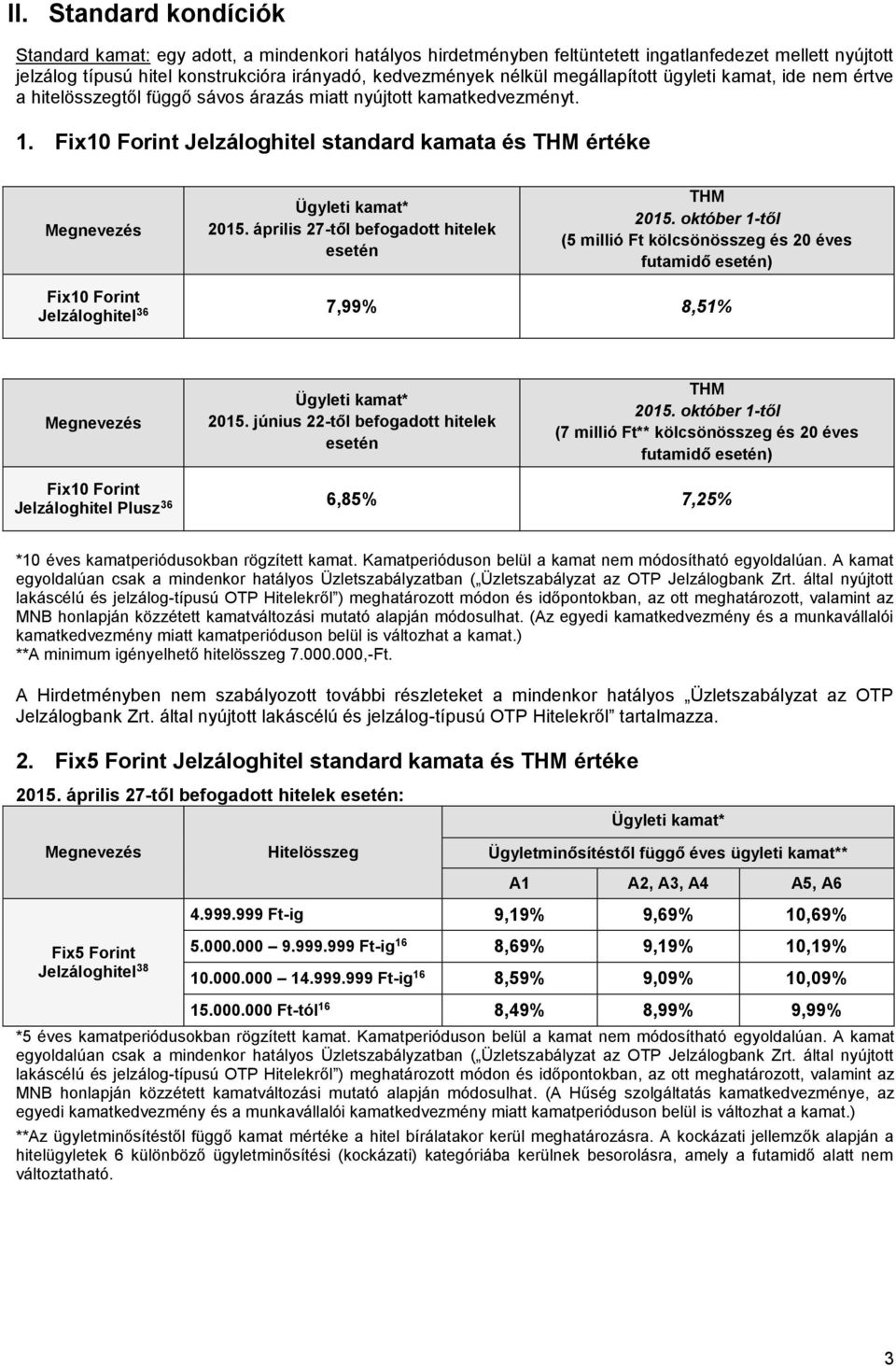 Fix10 Forint Jelzáloghitel standard kamata és THM értéke Megnevezés Ügyleti kamat* 2015. április 27-től befogadott hitelek esetén THM 2015.