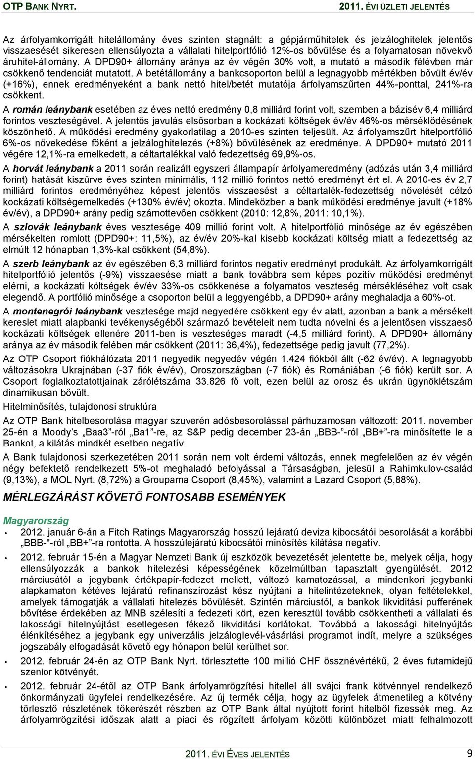 A betétállomány a bankcsoporton belül a legnagyobb mértékben bővült év/év (+16%), ennek eredményeként a bank nettó hitel/betét mutatója árfolyamszűrten 44%-ponttal, 241%-ra csökkent.