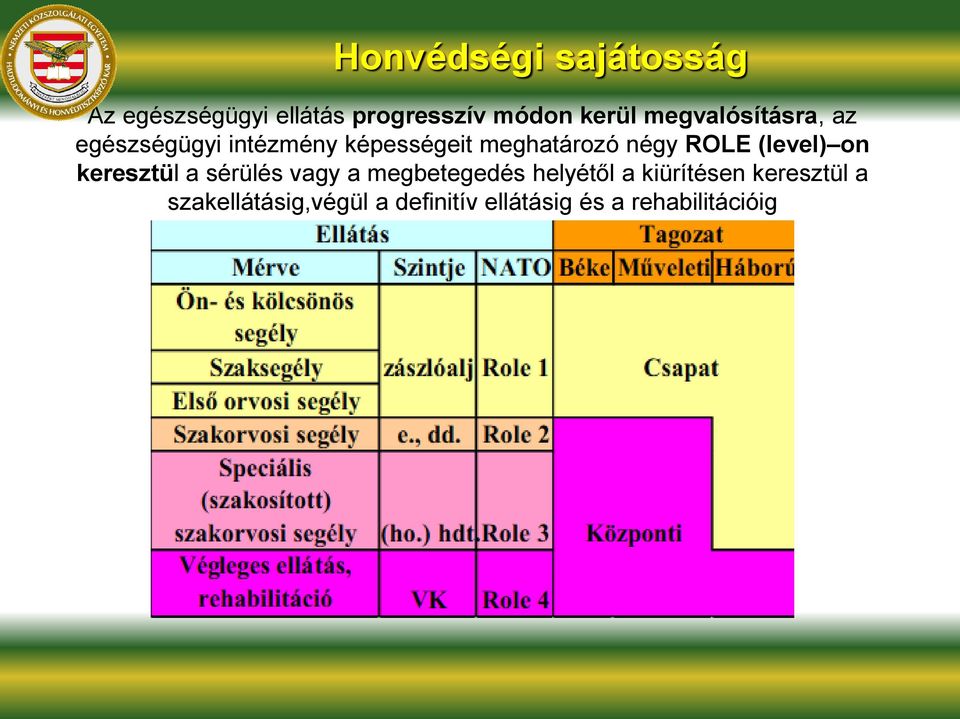 ROLE (level) on keresztül a sérülés vagy a megbetegedés helyétől a