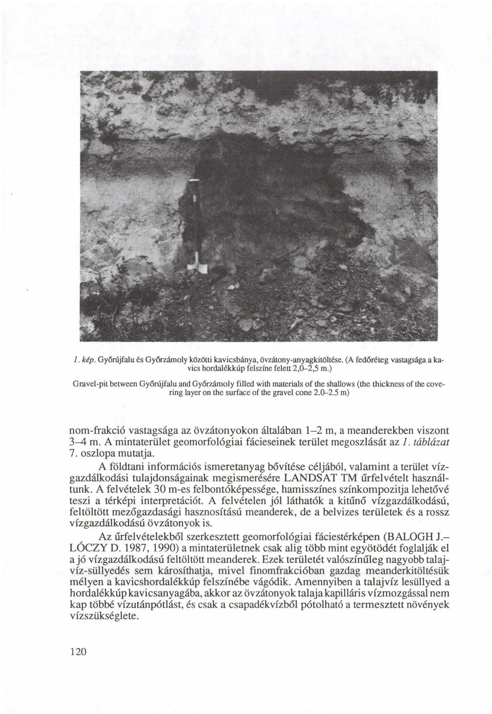 5 m) nom-frakció vastagsága az övzátonyokon általában 1-2 m, a meanderekben viszont 3 4 m. A mintaterület geomorfológiai fácieseinek terület megoszlását az 7. táblázat 7. oszlopa mutatja.