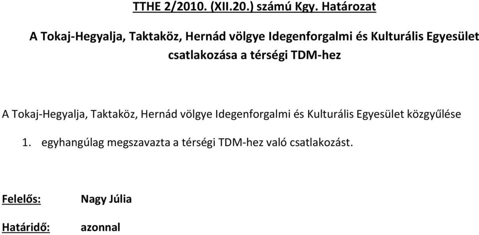 Kulturális Egyesület csatlakozása a térségi TDM-hez A Tokaj-Hegyalja,