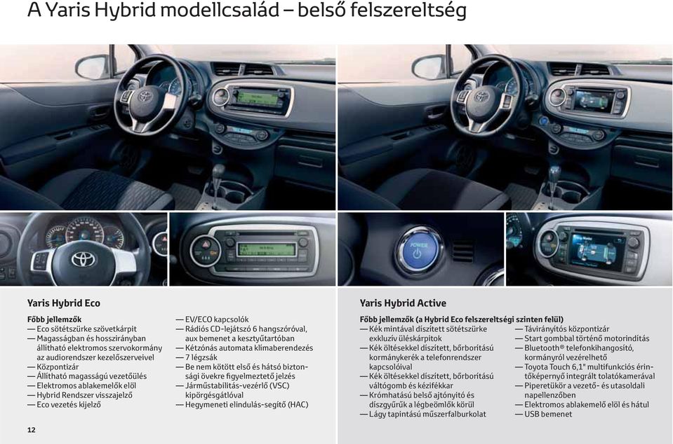 bemenet a kesztyűtartóban Kétzónás automata klímaberendezés 7 légzsák Be nem kötött első és hátsó biztonsági övekre figyelmeztető jelzés Járműstabilitás-vezérlő (VSC) kipörgésgátlóval Hegymeneti