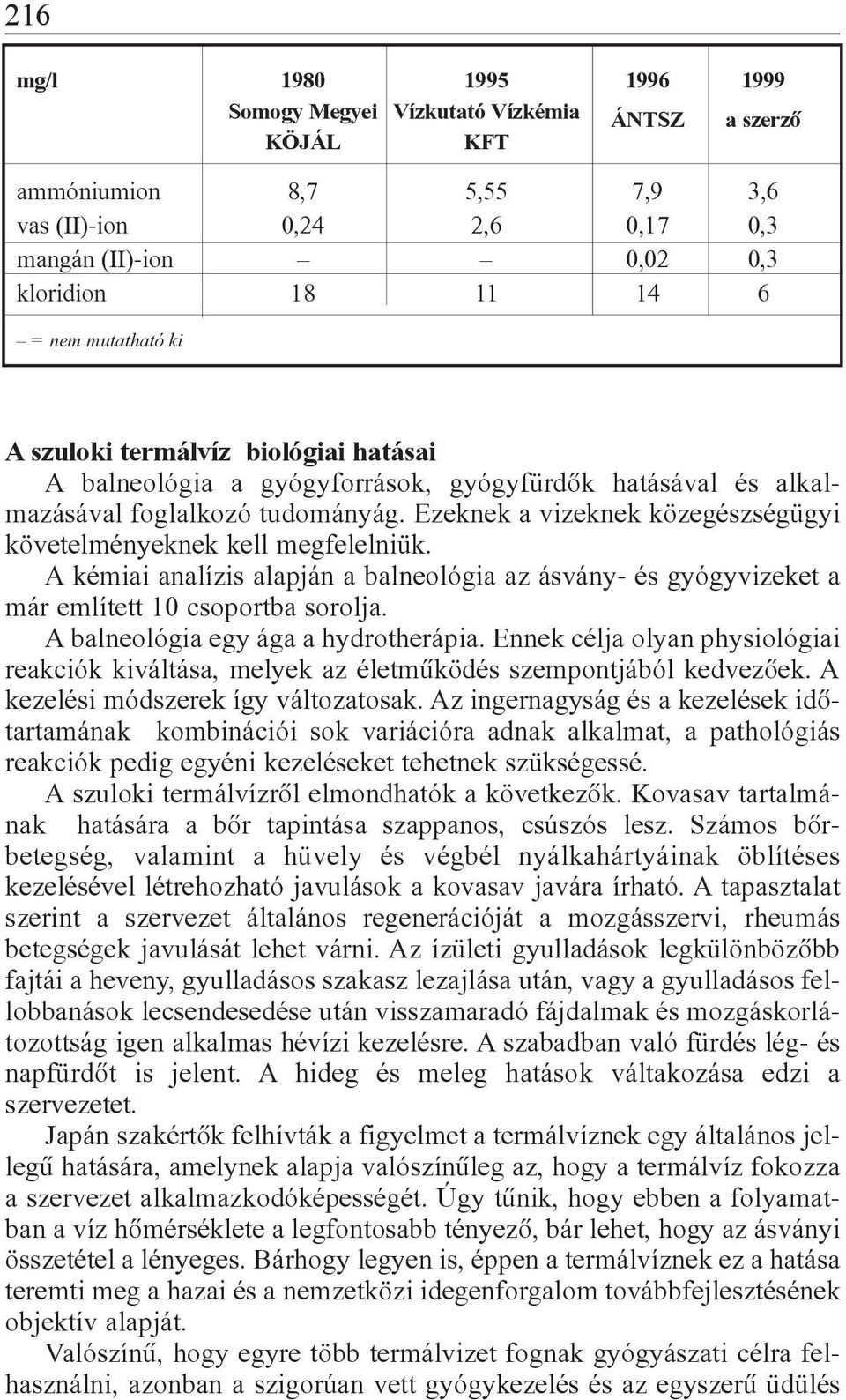 Ezeknek a vizeknek közegészségügyi követelményeknek kell megfelelniük. A kémiai analízis alapján a balneológia az ásvány- és gyógyvizeket a már említett 10 csoportba sorolja.