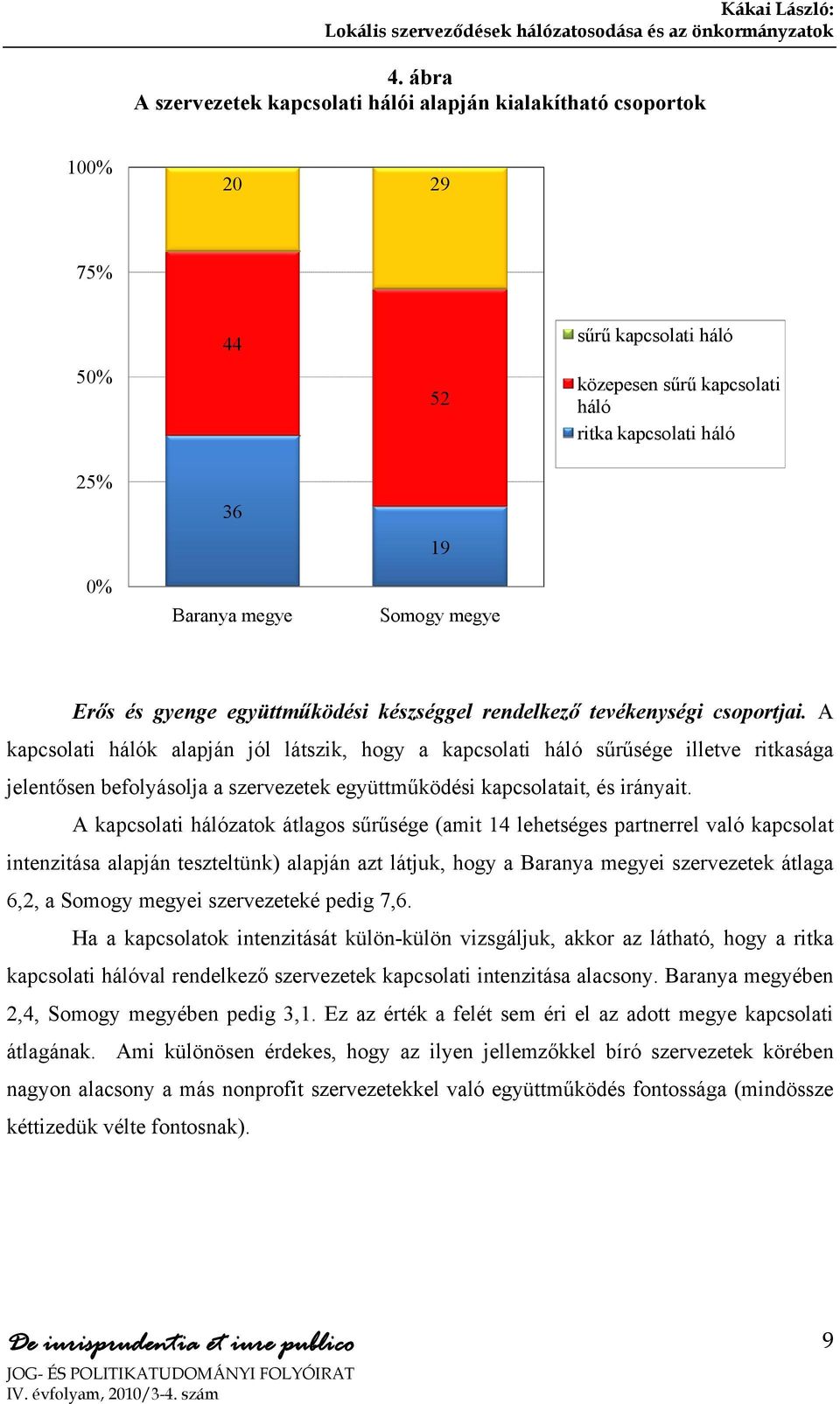 A kapcsolati hálók alapján jól látszik, hogy a kapcsolati háló sűrűsége illetve ritkasága jelentősen befolyásolja a szervezetek együttműködési kapcsolatait, és irányait.