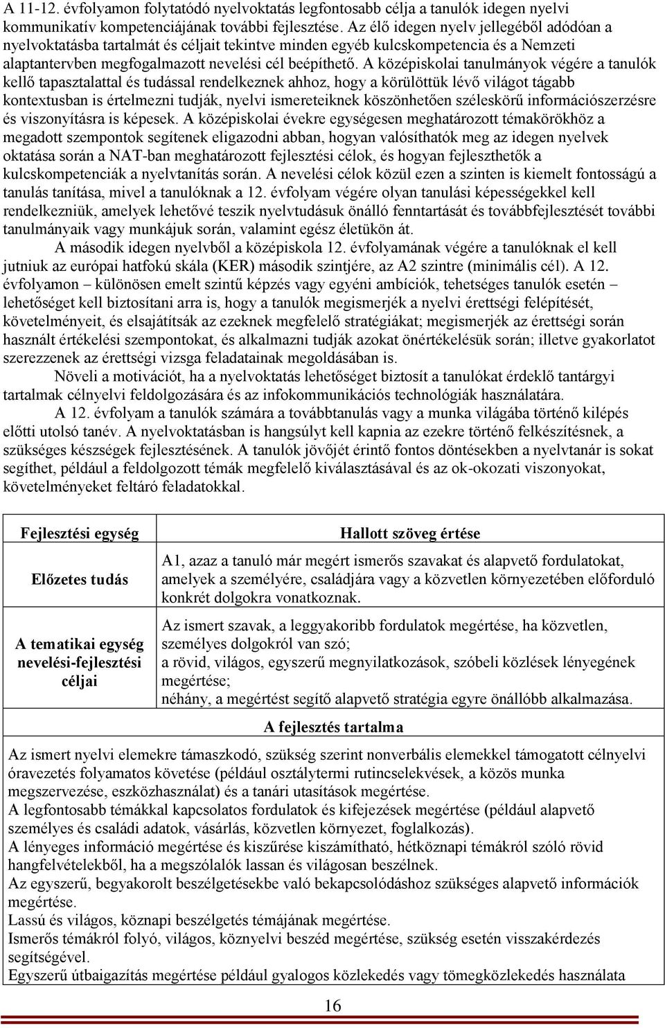 A középiskolai tanulmányok végére a tanulók kellő tapasztalattal és tudással rendelkeznek ahhoz, hogy a körülöttük lévő világot tágabb kontextusban is értelmezni tudják, nyelvi ismereteiknek