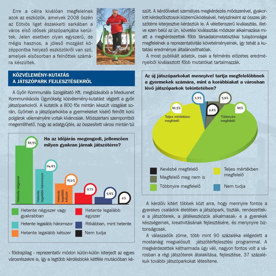 KÖZVÉLEMÉNY-KUTATÁS A JÁTSZÓPARK FEJLESZTÉSEKRÕL A Gyõri Kommunális Szolgáltató Kft. megbízásából a Mediusnet Kommunikációs Ügynökség közvélemény-kutatást végzett a gyõri játszóparkokról.