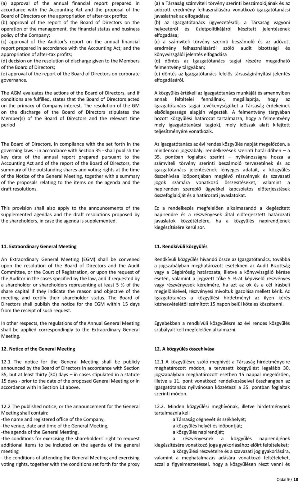 prepared in accordance with the Accounting Act; and the appropriation of after-tax profits; (d) decision on the resolution of discharge given to the Members of the Board of Directors; (e) approval of