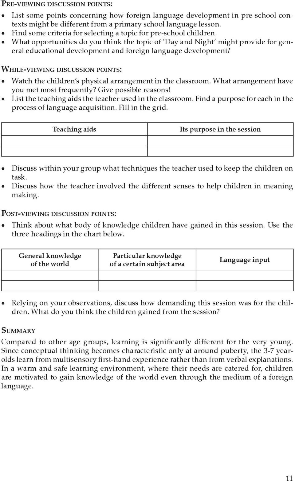 What opportunities do you think the topic of Day and Night might provide for general educational development and foreign language development?