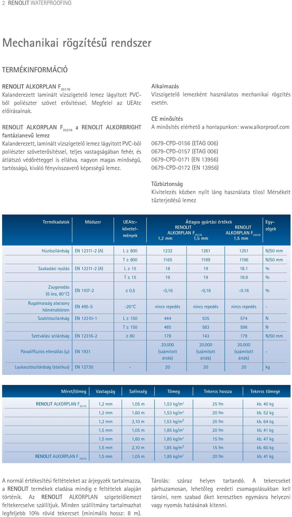 ALKORPLAN F 35276 a ALKORBRIGHT fantázianevű lemez Kalanderezett, laminált vízszigetelő lemez lágyított PVC-ből poliészter szöveterősítéssel, teljes vastagságában fehér, és átlátszó védőréteggel is