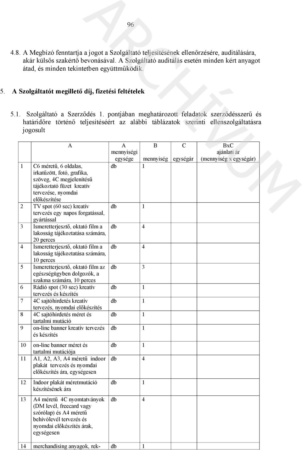 pontjában meghatározott feladatok szerződésszerű és határidőre történő teljesítéséért az alábbi táblázatok szerinti ellenszolgáltatásra jogosult 1 C6 méretű, 6 oldalas, irkatűzött, fotó, grafika,