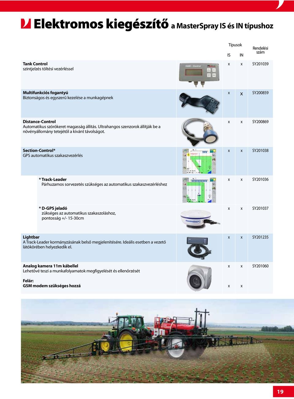 SY200869 Section-Control* GPS automatikus szakaszvezérlés SY201038 * Track-Leader Párhuzamos sorvezetés szükséges az automatikus szakaszvezérléshez SY201036 * D-GPS jeladó zükséges az automatikus