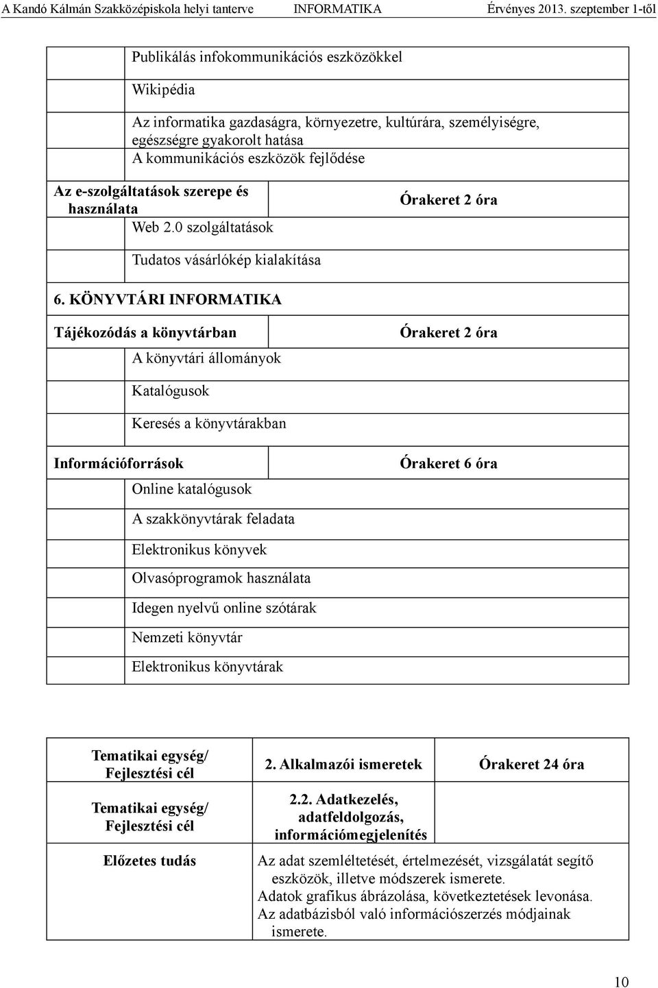 KÖNYVTÁRI INFORMATIKA Tájékozódás a könyvtárban A könyvtári állományok Órakeret 2 óra Katalógusok Keresés a könyvtárakban Információforrások Online katalógusok Órakeret 6 óra A szakkönyvtárak