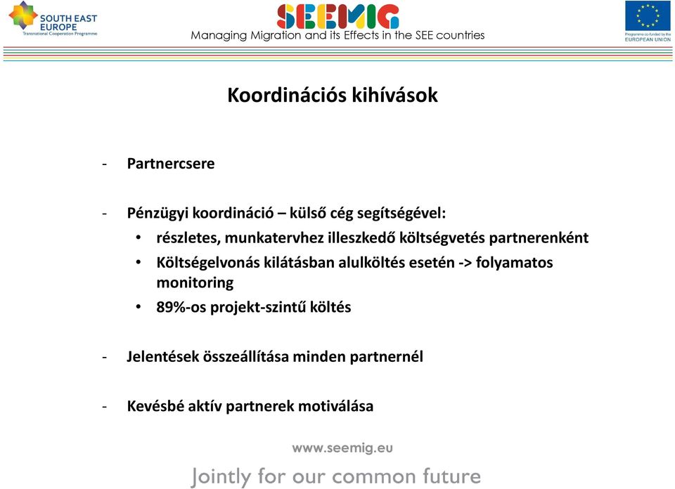 Költségelvonás kilátásban alulköltés esetén -> folyamatos monitoring 89%-os