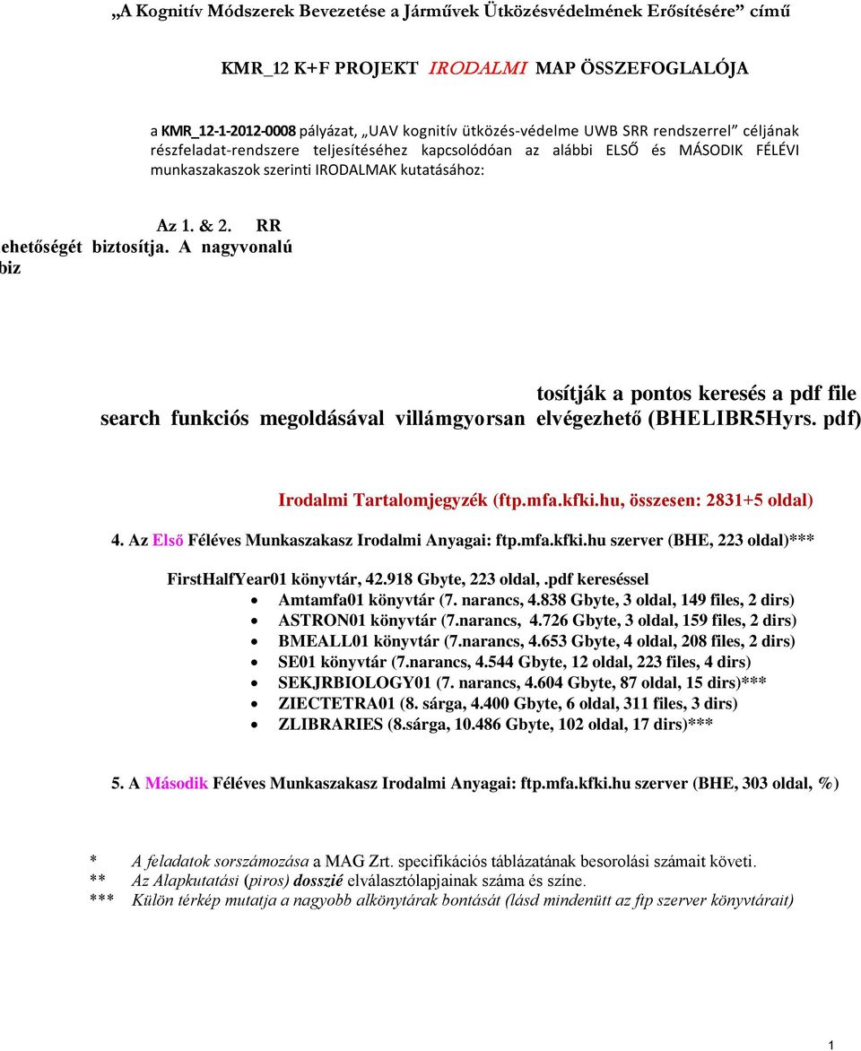 munkaszakasz Alap és Alkalmazott Kutatási, ill Kísérleti feladatainak (mindösszesen kb. 360 Gbyte-os) IRODALMI TÁMOGATÁSÁHOZ Ez az egyetlen file az ftp.mfa.kfki.