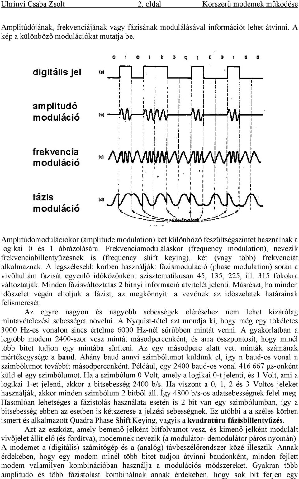 Frekvenciamoduláláskor (frequency modulation), nevezik frekvenciabillentyűzésnek is (frequency shift keying), két (vagy több) frekvenciát alkalmaznak.