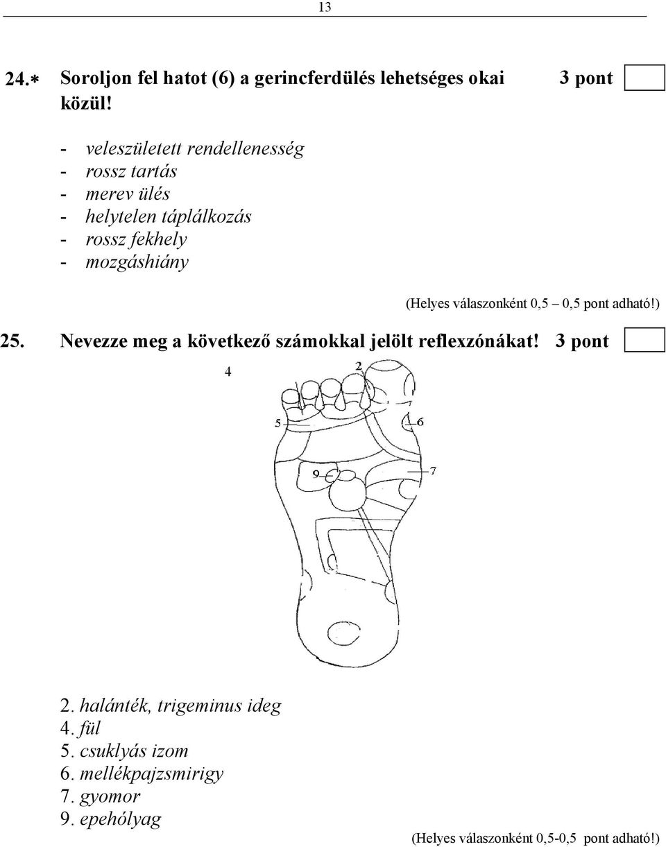 - mozgáshiány 25. Nevezze meg a következő számokkal jelölt reflexzónákat! 3 pont 4 2.