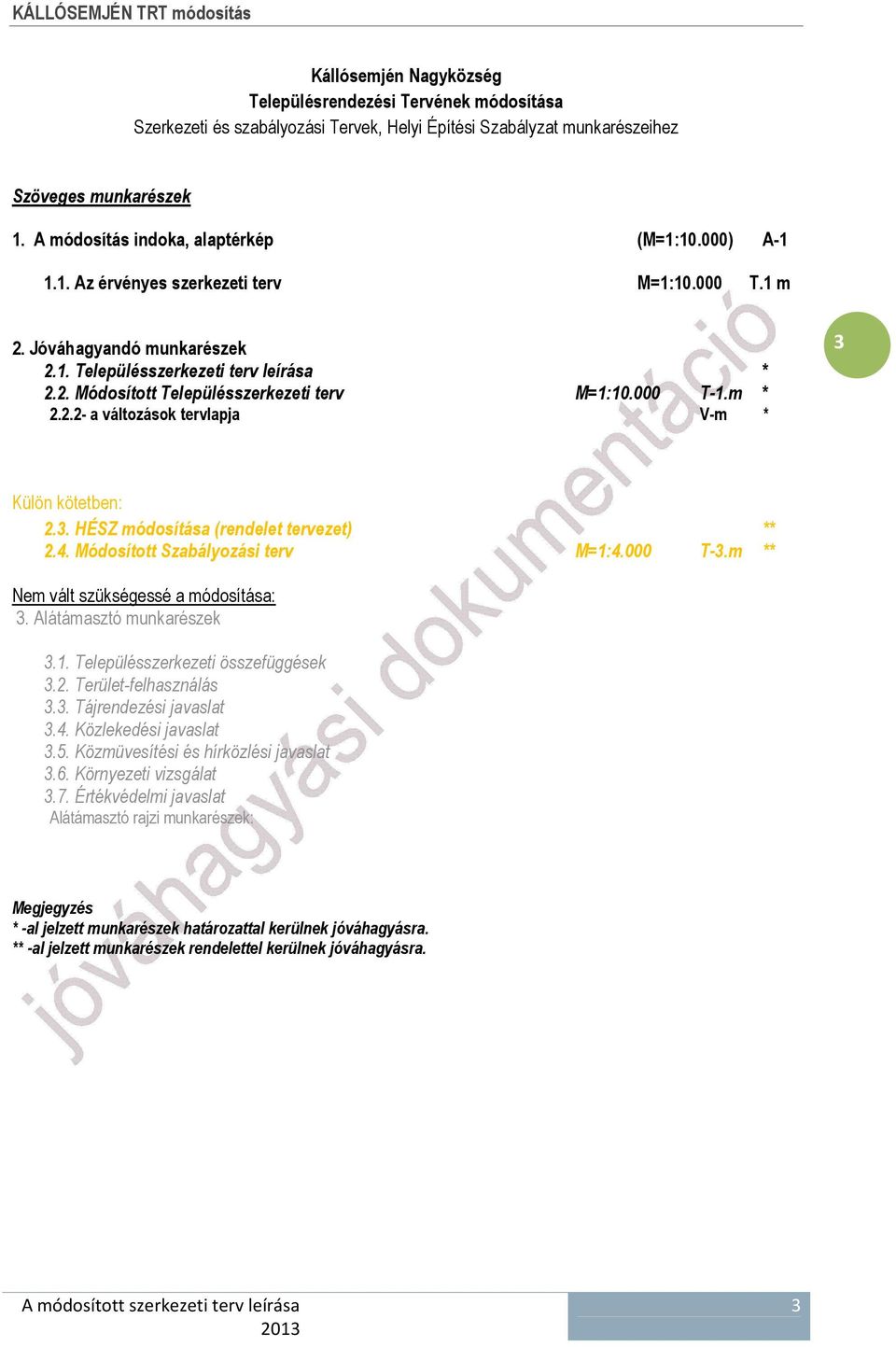 3. HÉSZ módosítása (rendelet tervezet) ** 2.4. Módosított Szabályozási terv M=1:4.000 T-3.m ** Nem vált szükségessé a módosítása: 3. Alátámasztó munkarészek 3.1. Településszerkezeti összefüggések 3.2. Terület-felhasználás 3.