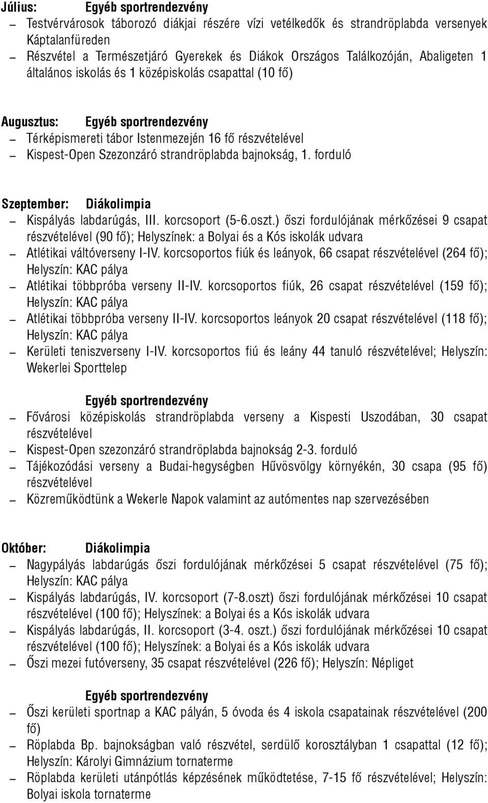 forduló Szeptember: Diákolimpia Kispályás labdarúgás, III. korcsoport (5-6.oszt.