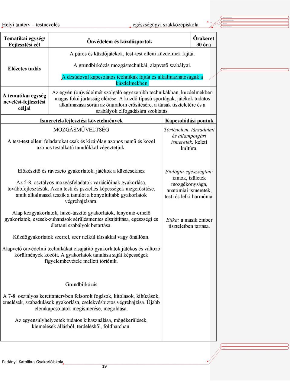 A dzsúdóval kapcsolatos technikák fajtái és alkalmazhatóságuk a küzdelmekben. Az egyén (ön)védelmét szolgáló egyszerűbb technikákban, küzdelmekben magas fokú jártasság elérése.