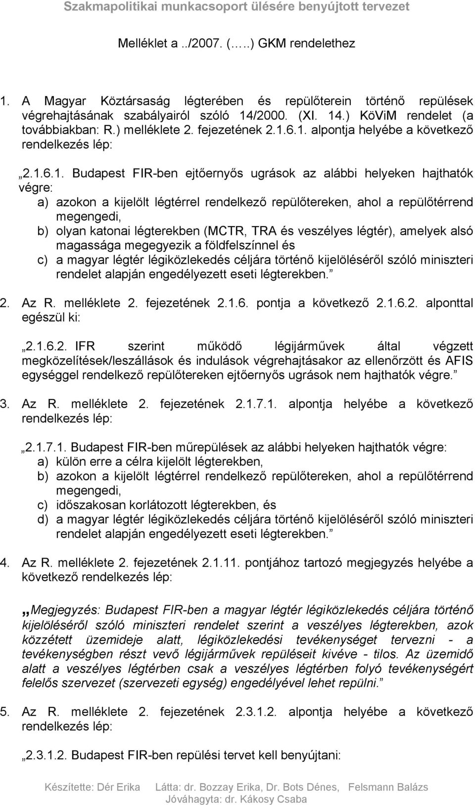 6.1. alpontja helyébe a következő rendelkezés lép: 2.1.6.1. Budapest FIR-ben ejtőernyős ugrások az alábbi helyeken hajthatók végre: a) azokon a kijelölt légtérrel rendelkező repülőtereken, ahol a