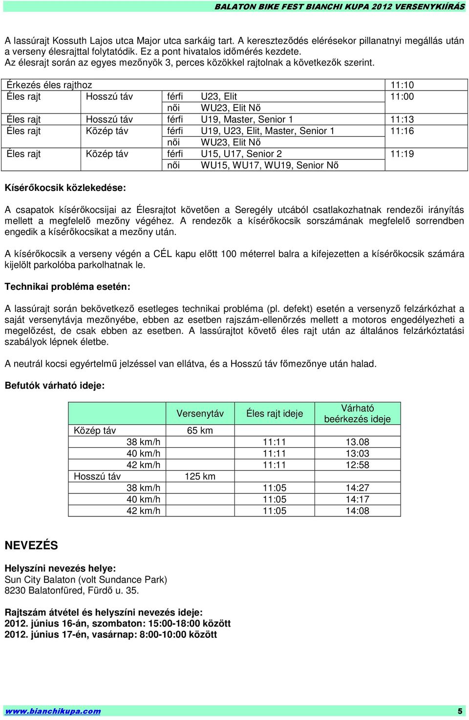 Érkezés éles rajthoz 11:10 Éles rajt Hosszú táv férfi U23, Elit 11:00 nıi WU23, Elit Nı Éles rajt Hosszú táv férfi U19, Master, Senior 1 11:13 Éles rajt Közép táv férfi U19, U23, Elit, Master, Senior