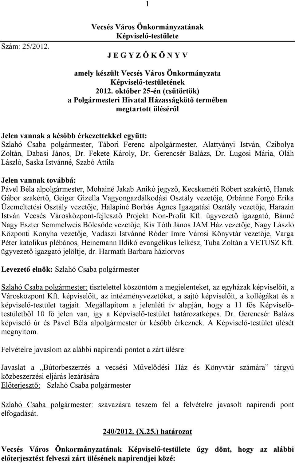 Alattyányi István, Czibolya Zoltán, Dabasi János, Dr. Fekete Károly, Dr. Gerencsér Balázs, Dr.