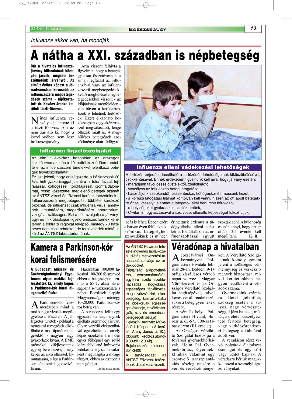 Az elmúlt évihez képest a Józsefvárosban kevesebb az influenzaszerû megbetegedések száma - tájékoztatott dr. Kovács Aranka kerületi tiszti-fõorvos.