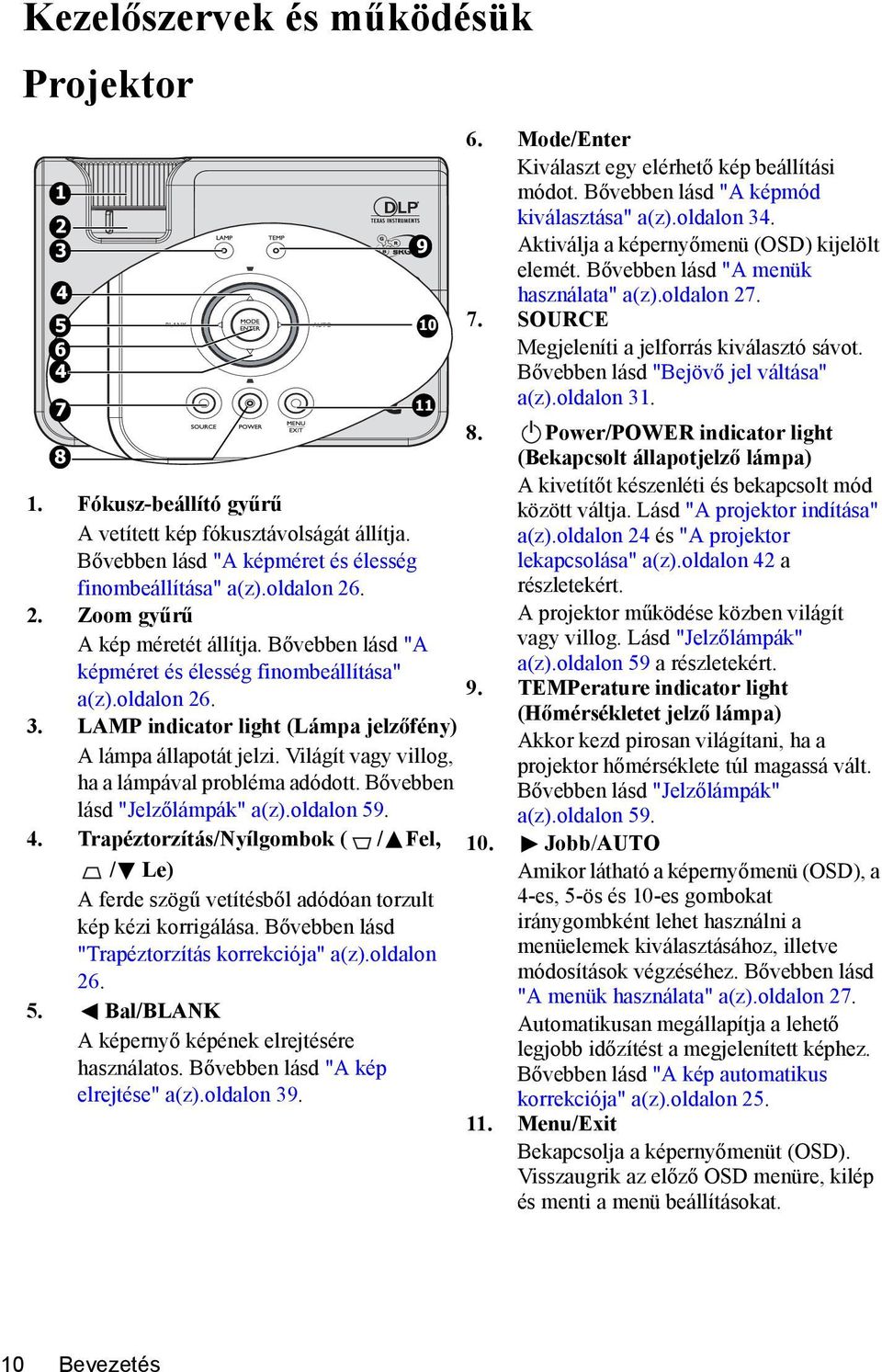 Bővebben lásd "Bejövő jel váltása" a(z).oldalon 31. 8 8. II Power/POWER indicator light (Bekapcsolt állapotjelző lámpa) A kivetítőt készenléti és bekapcsolt mód 1.