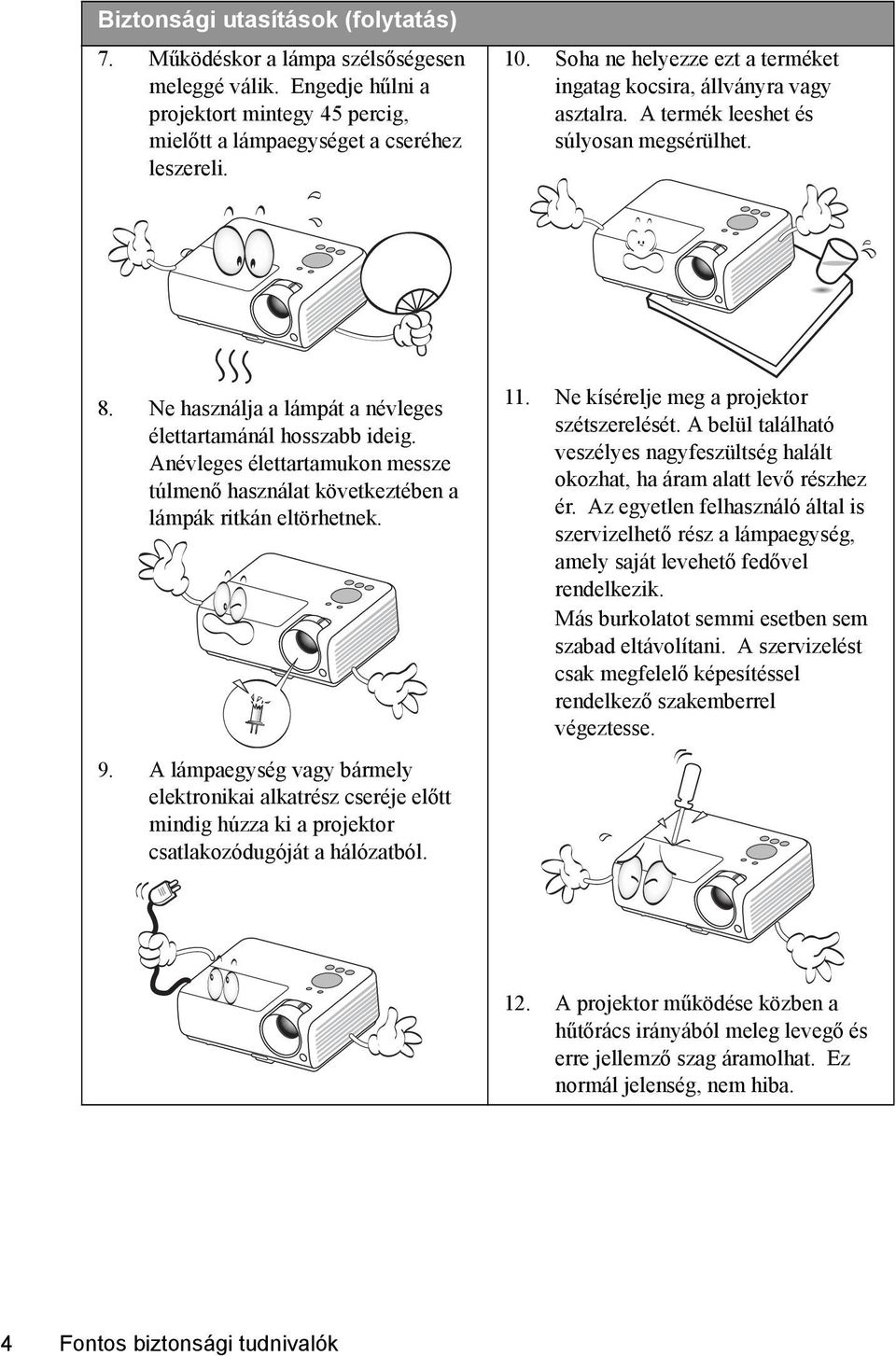 Anévleges élettartamukon messze túlmenő használat következtében a lámpák ritkán eltörhetnek. 9.