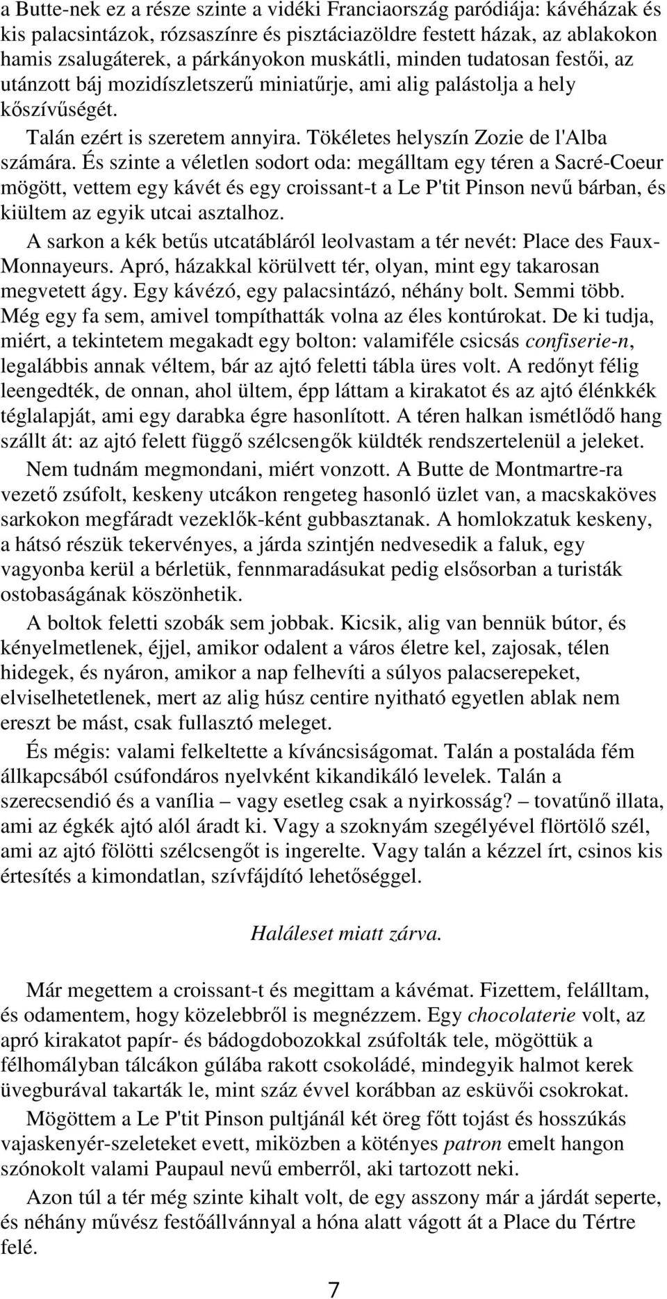 És szinte a véletlen sodort oda: megálltam egy téren a Sacré-Coeur mögött, vettem egy kávét és egy croissant-t a Le P'tit Pinson nevű bárban, és kiültem az egyik utcai asztalhoz.