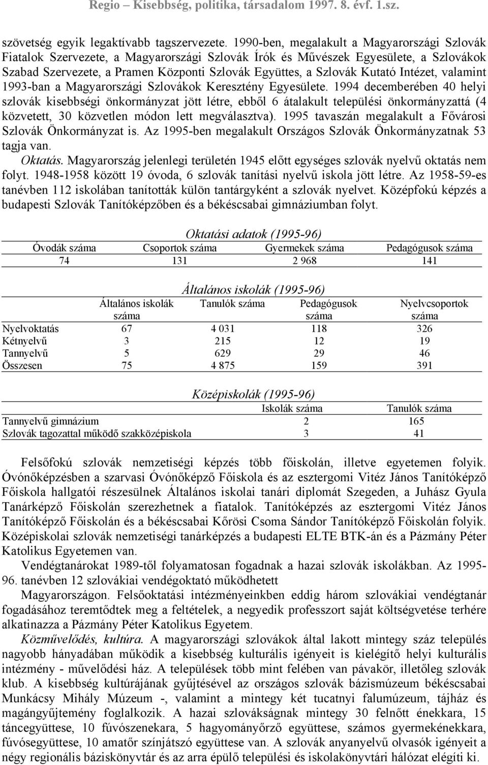 Kutató Intézet, valamint 1993-ban a Magyarországi Szlovákok Keresztény Egyesülete.