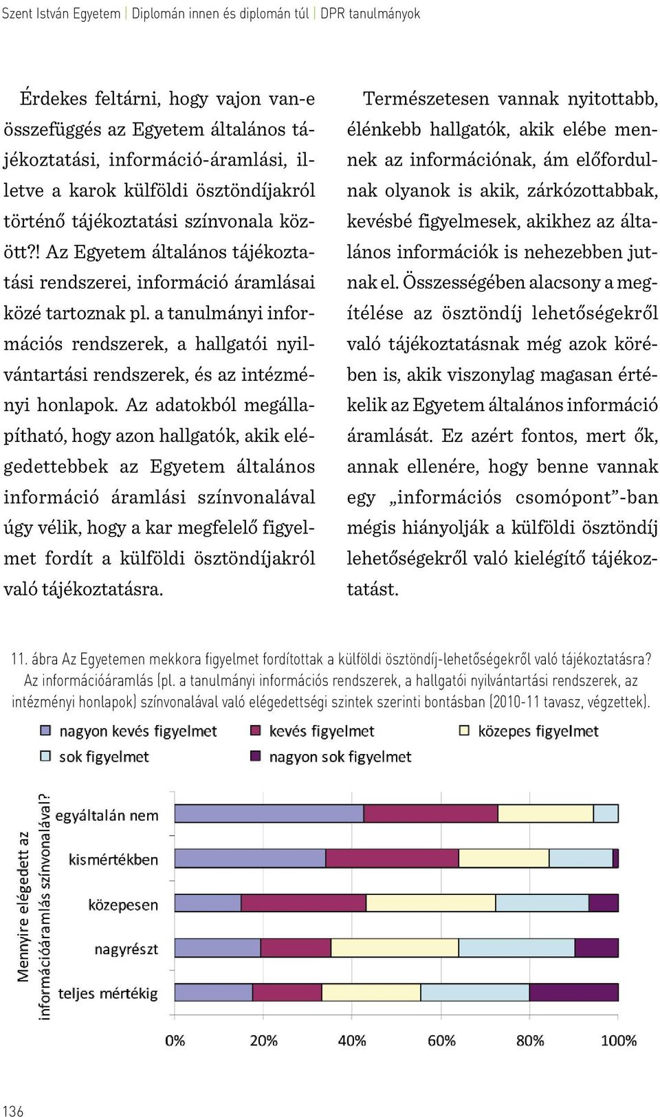 Az adatokból megállapítható, hogy azon hallgatók, akik elégedettebbek az Egyetem általános információ áramlási színvonalával úgy vélik, hogy a kar megfelelő figyelmet fordít a külföldi ösztöndíjakról